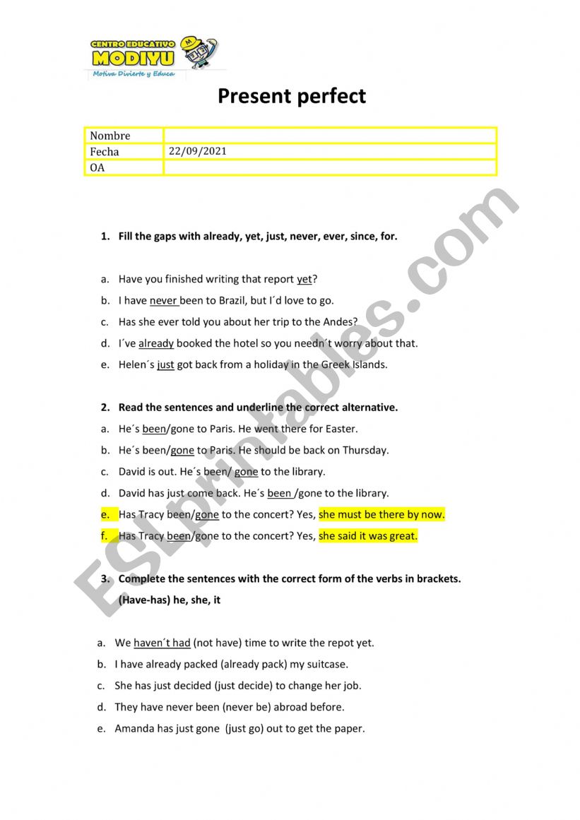 high school worksheet