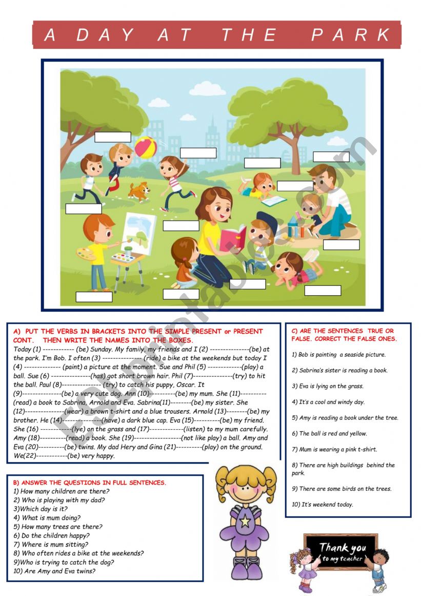 A DAY AT THE PARK worksheet