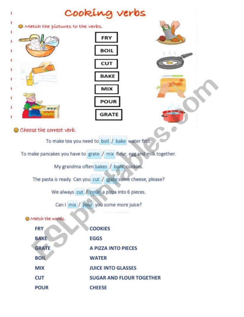 Cooking verbs worksheet