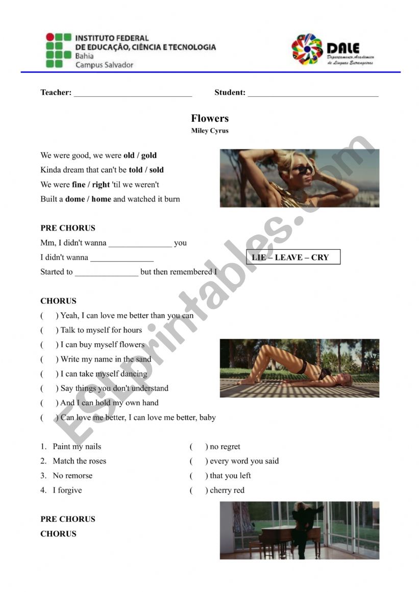 Flowers Miley Cyrus worksheet