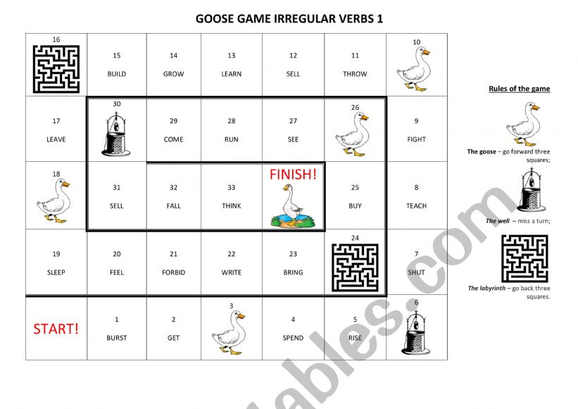 GOOSE GAME IRREGULAR VERBS 1 worksheet
