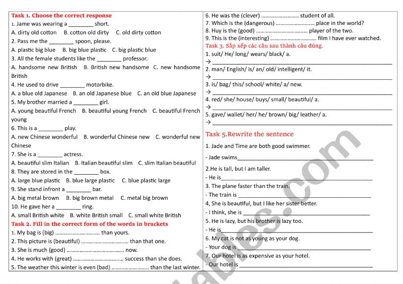 Adjective worksheet