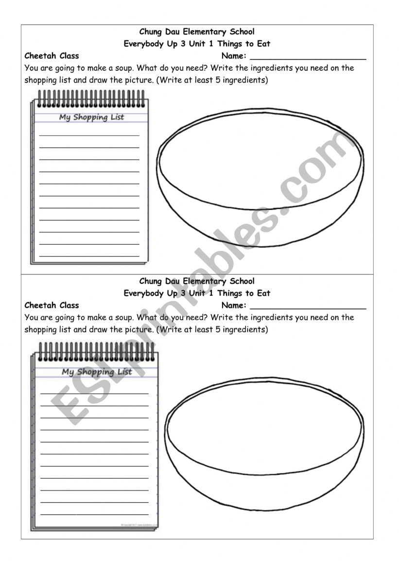 Food to eat worksheet