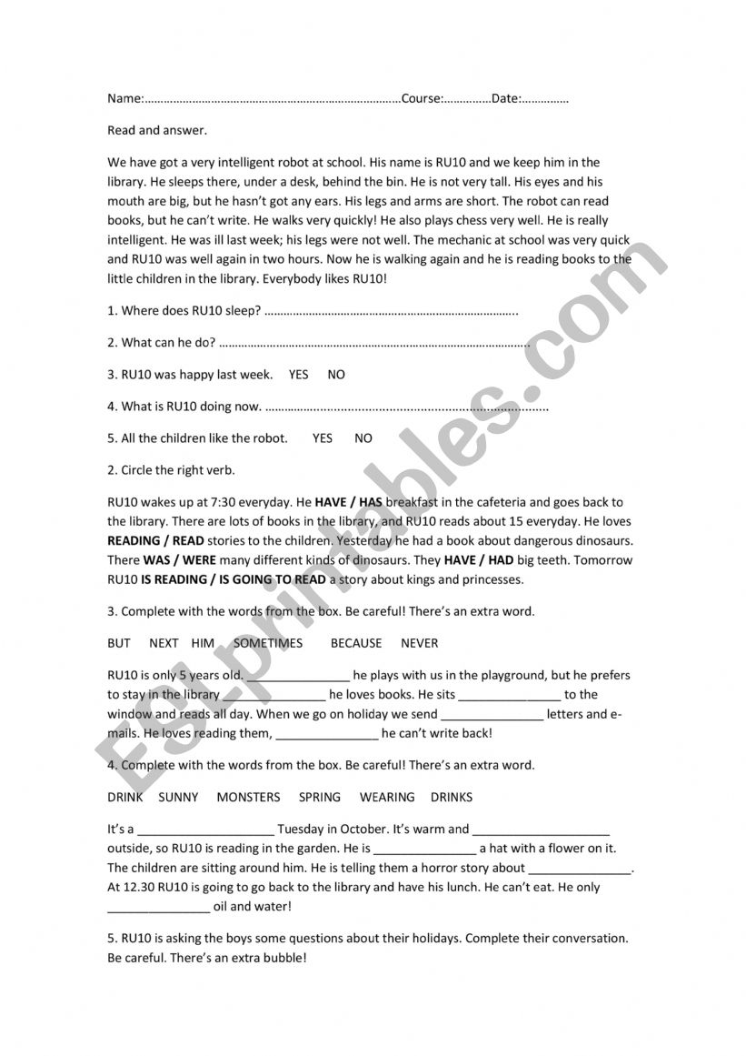 exam practise worksheet