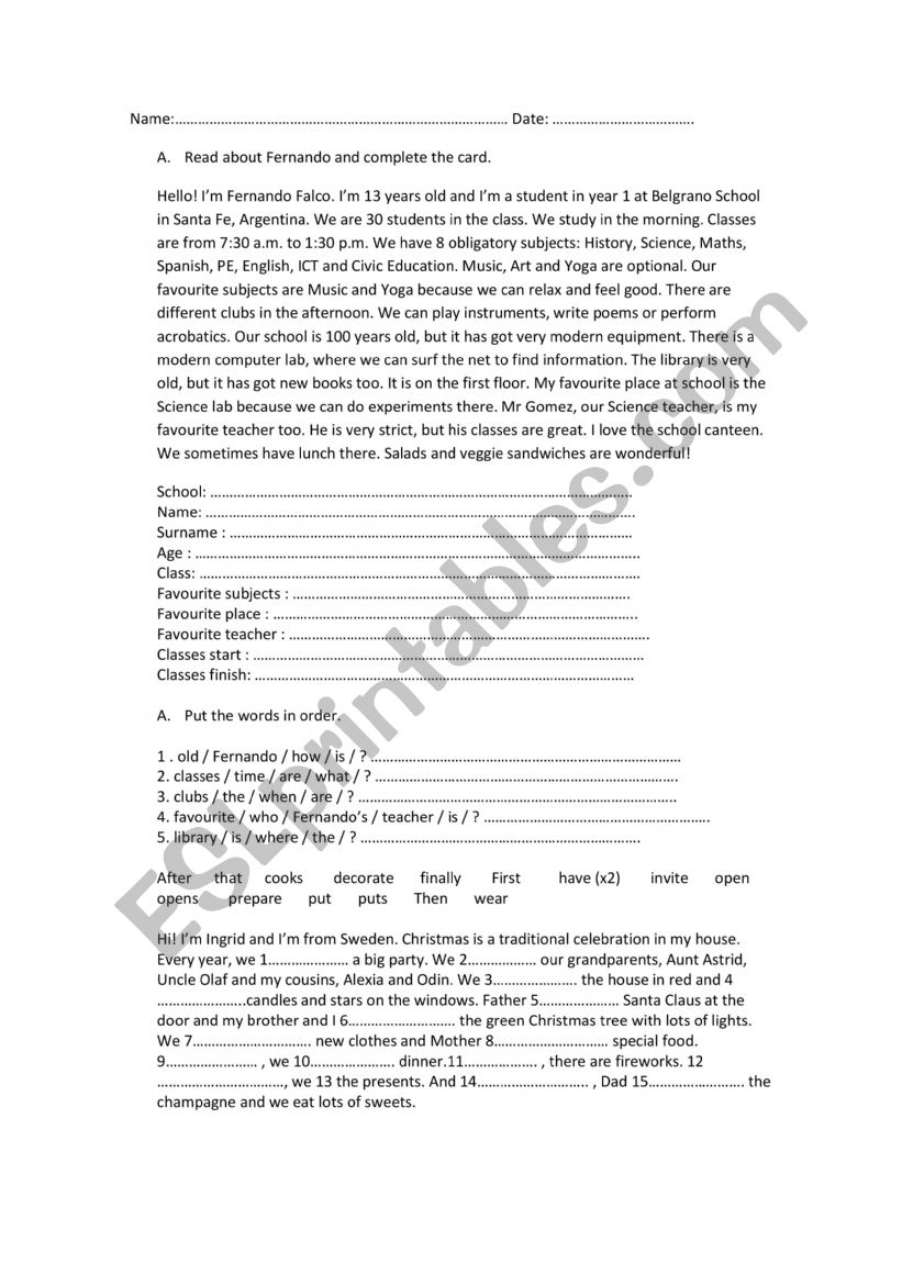 exam practise worksheet