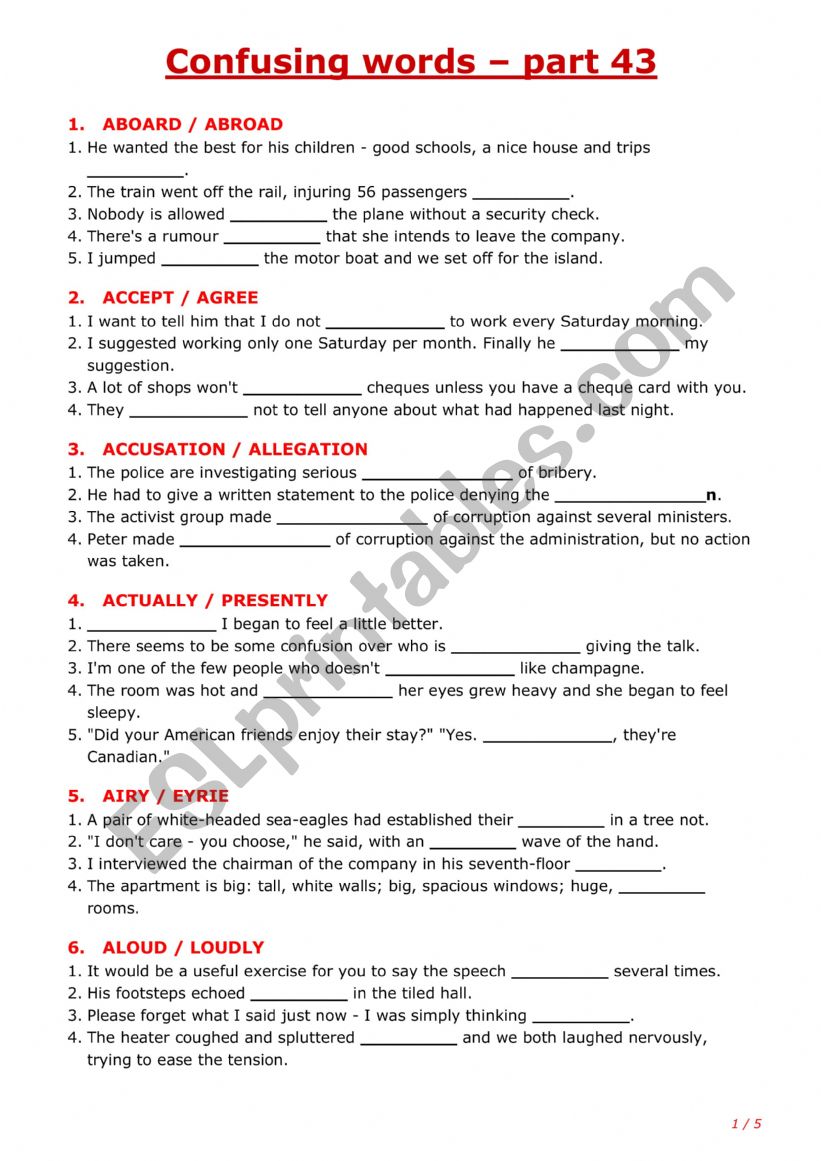 Confusing words - part 43 worksheet