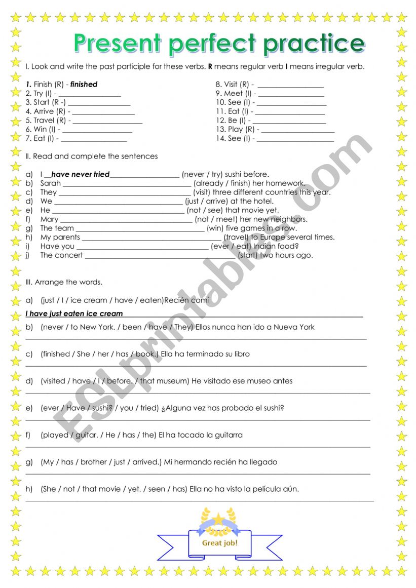 Present perfect practice - ESL worksheet by maxima