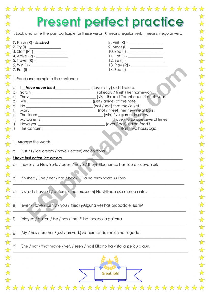 Present perfect practice worksheet