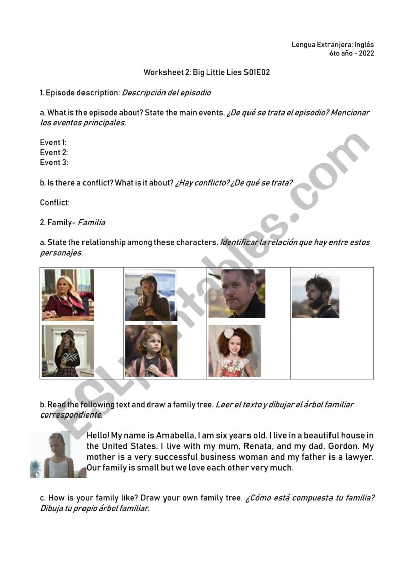 Big Little Lies Family vocabulary worksheet