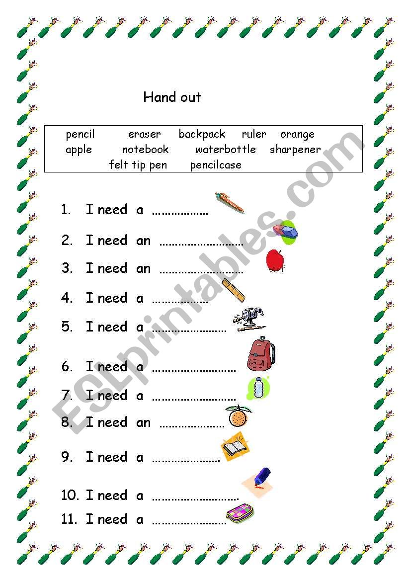 a &an fill in the blanks exercise