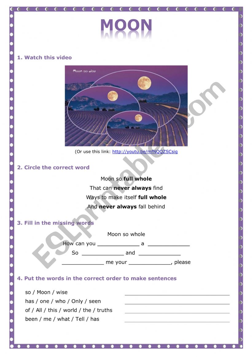 Moon worksheet