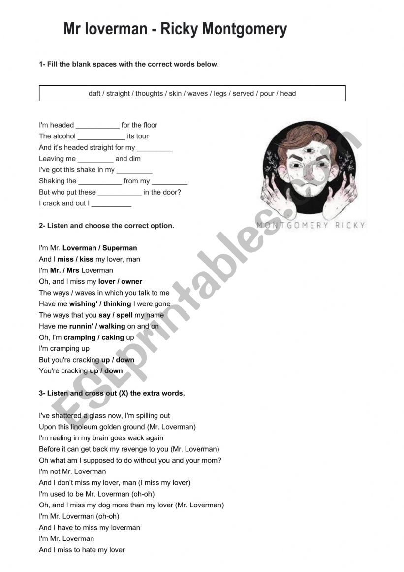 Mr Loverman- Ricky Montgomery worksheet