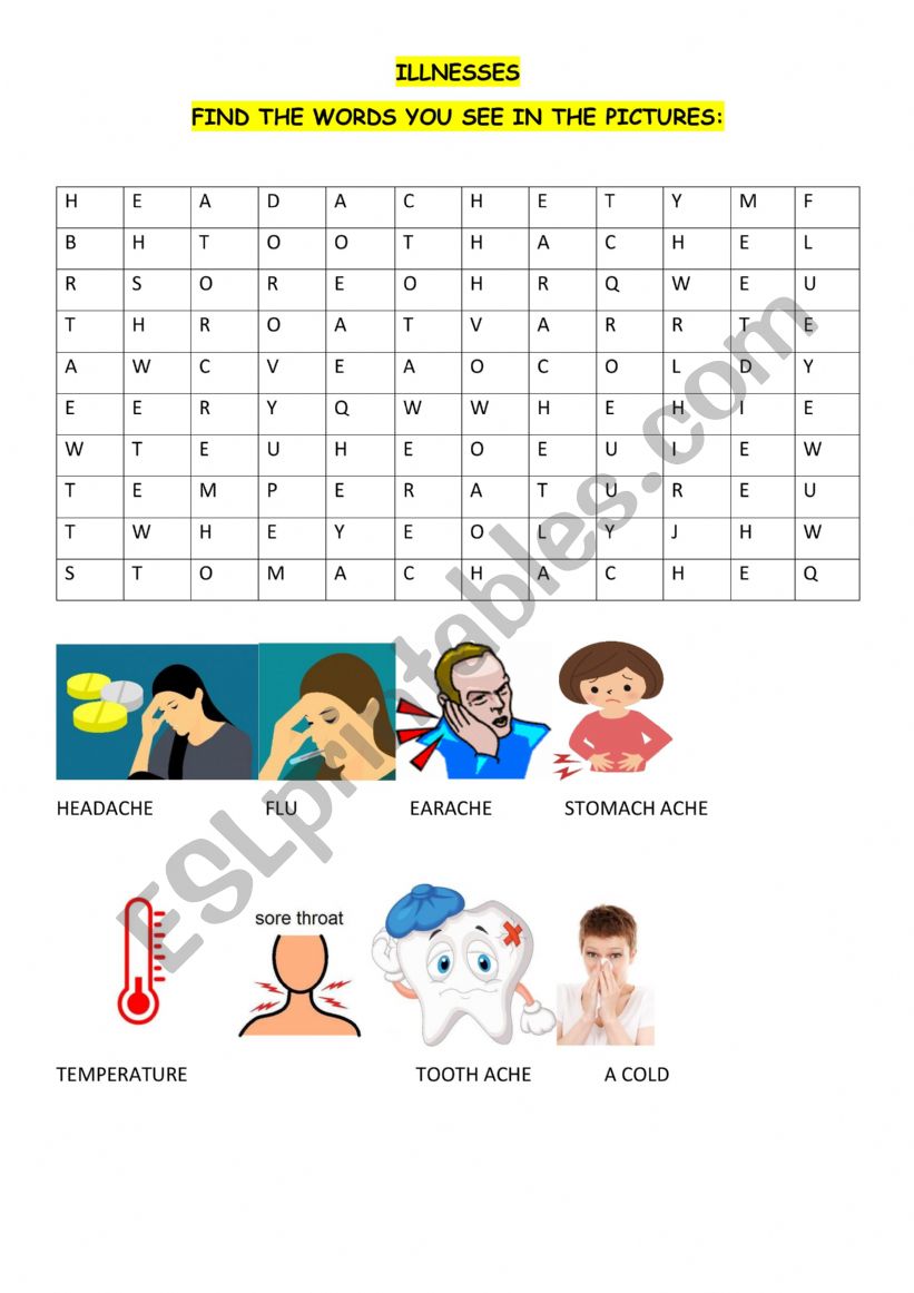 ILLNESSES - VOCABULARY ACTIVITY