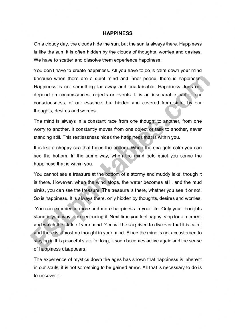 HAPPINESS worksheet