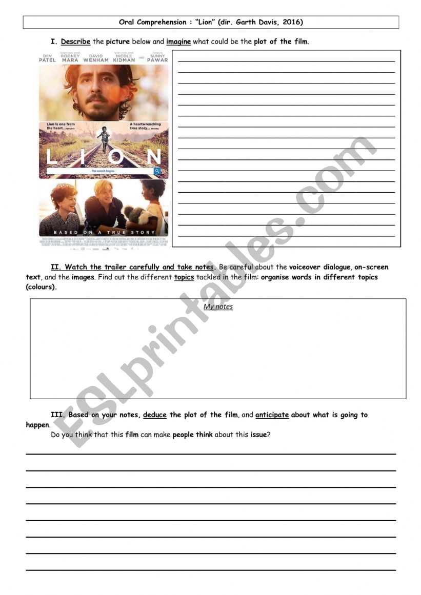 Lion movie analysis worksheet