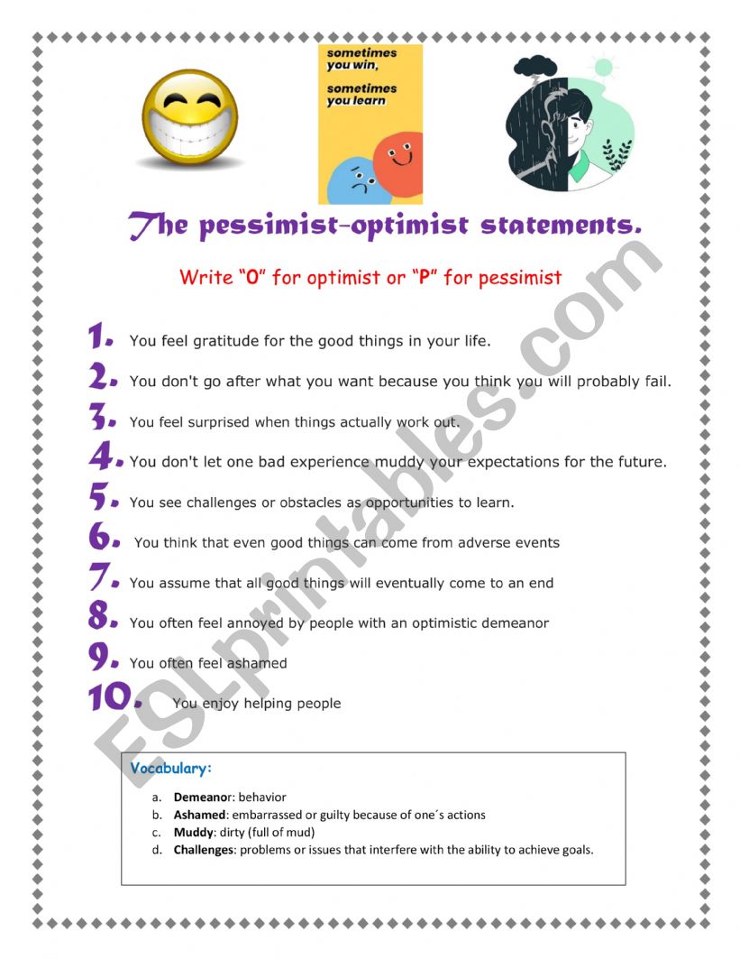 pessimist-Optimist worksheet