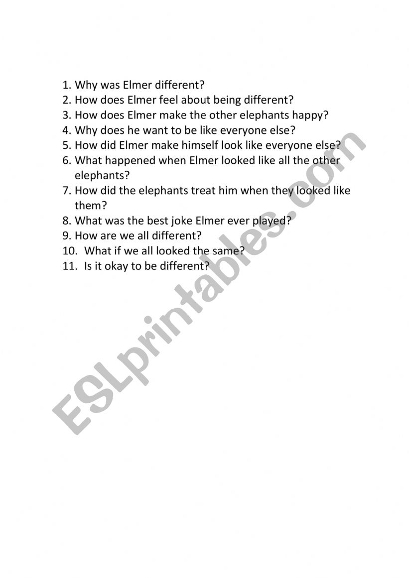 Elmer Comprehension Questions 
