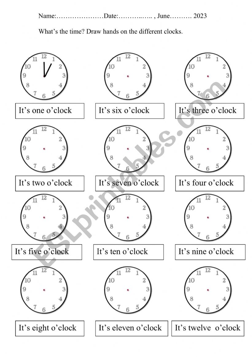 TIME WITH O�CLOCK worksheet