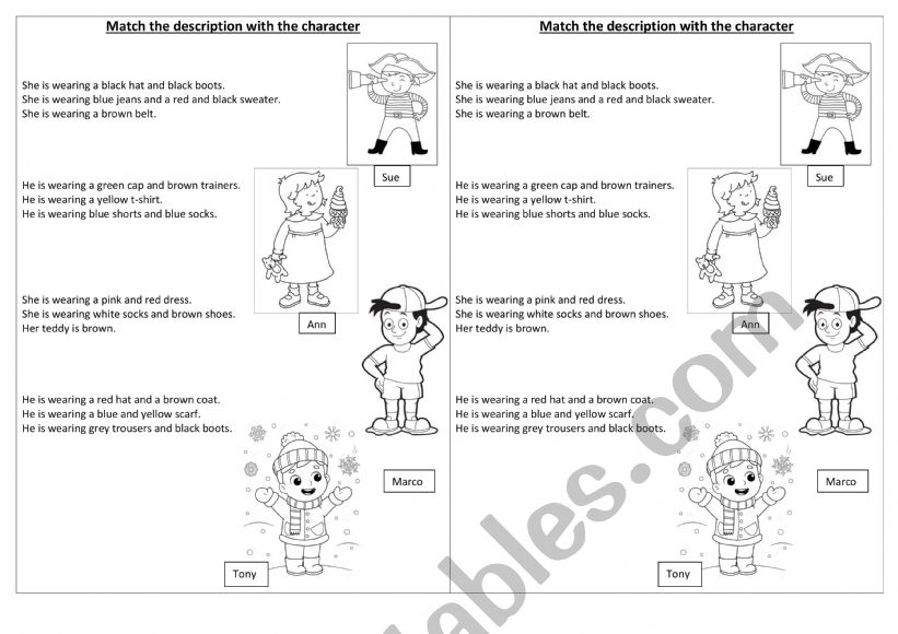 Clothes description worksheet