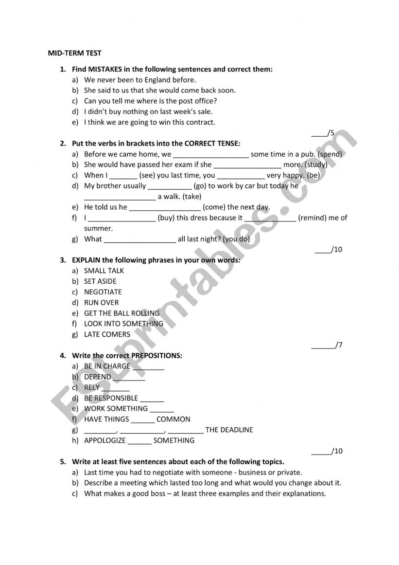 Vocabulary and comprehension test