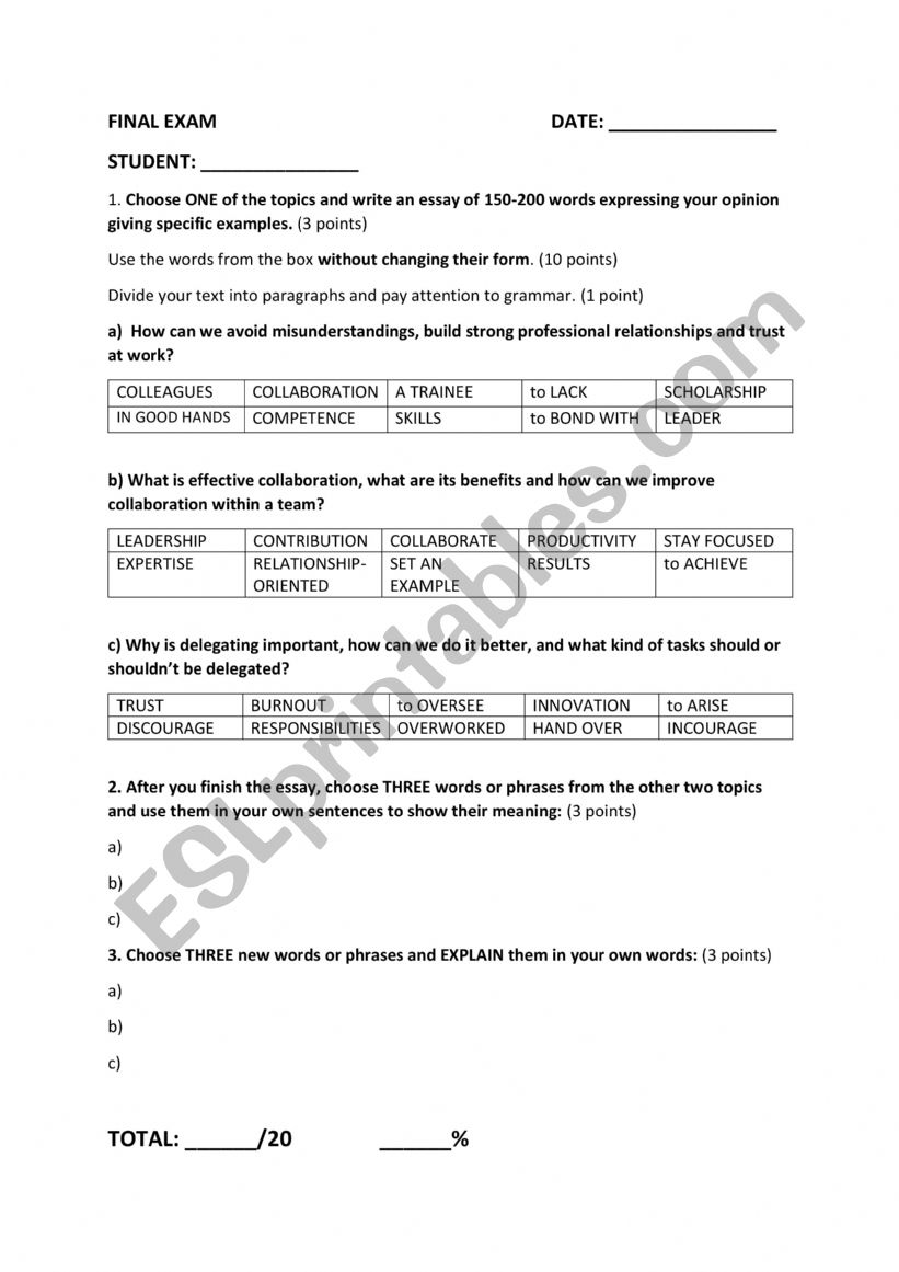 Business English worksheet