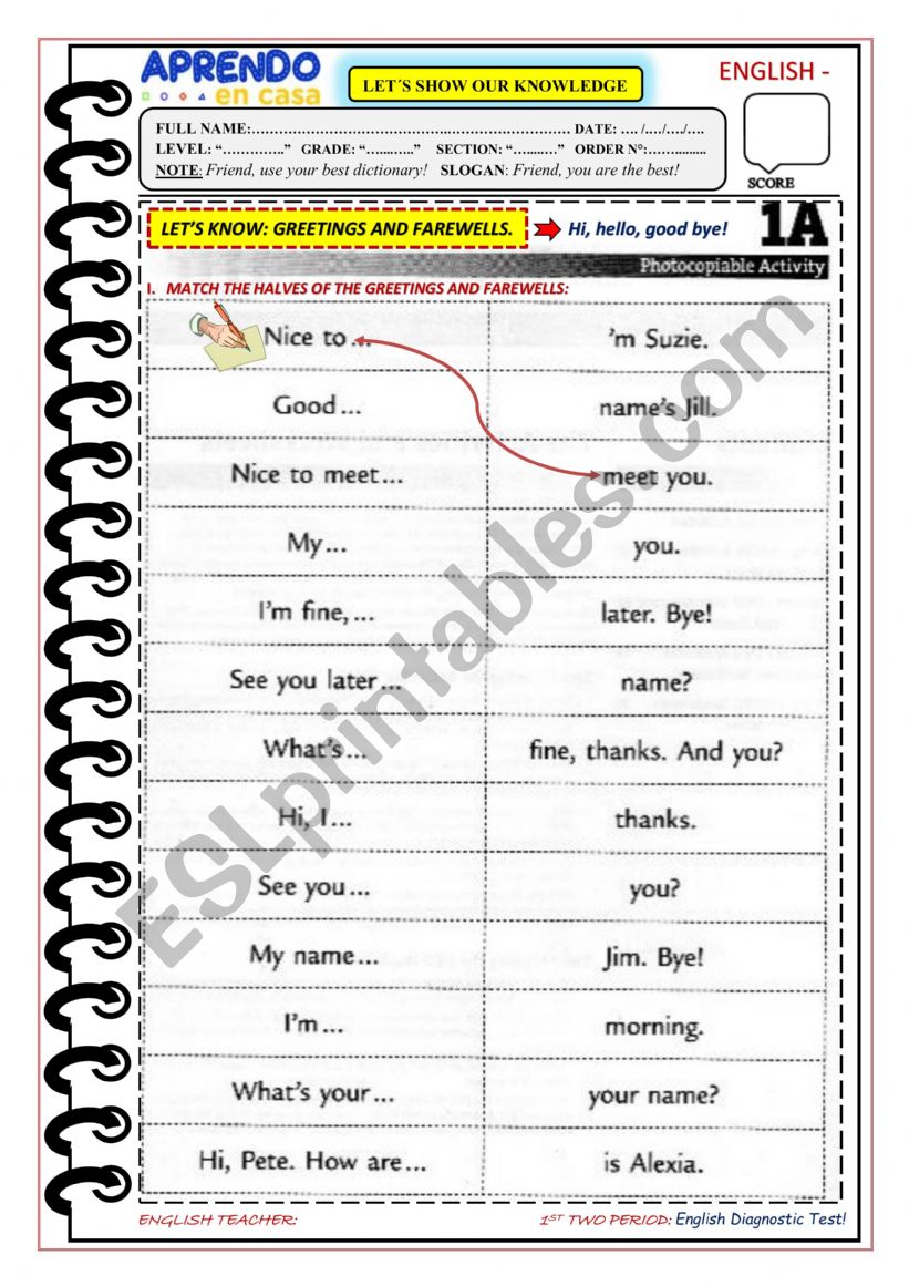 Greetings and farewells. worksheet