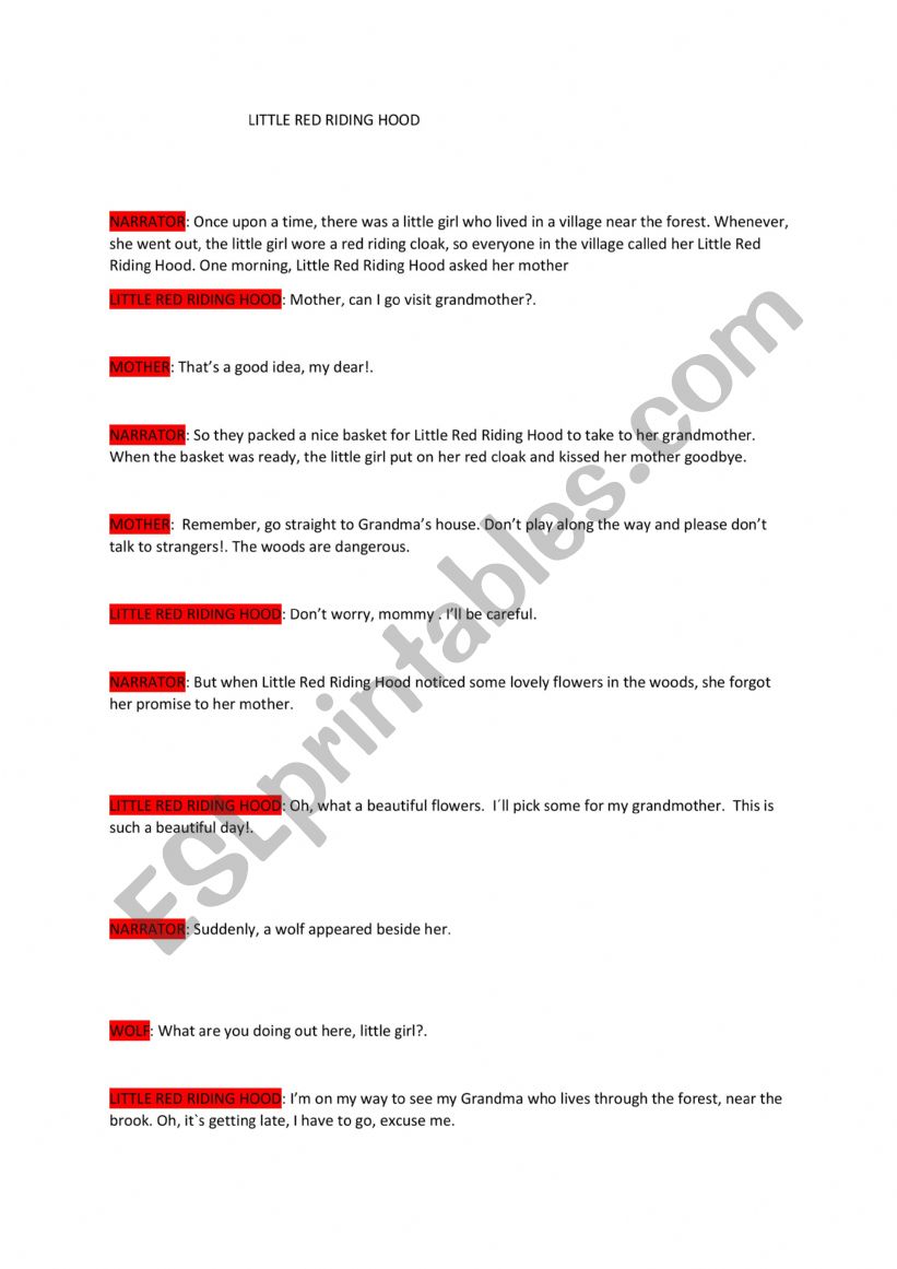 Little red hood worksheet