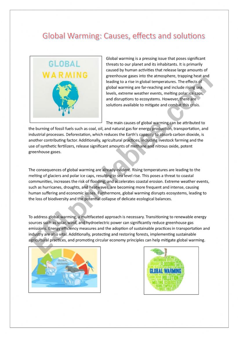 Global Warming worksheet