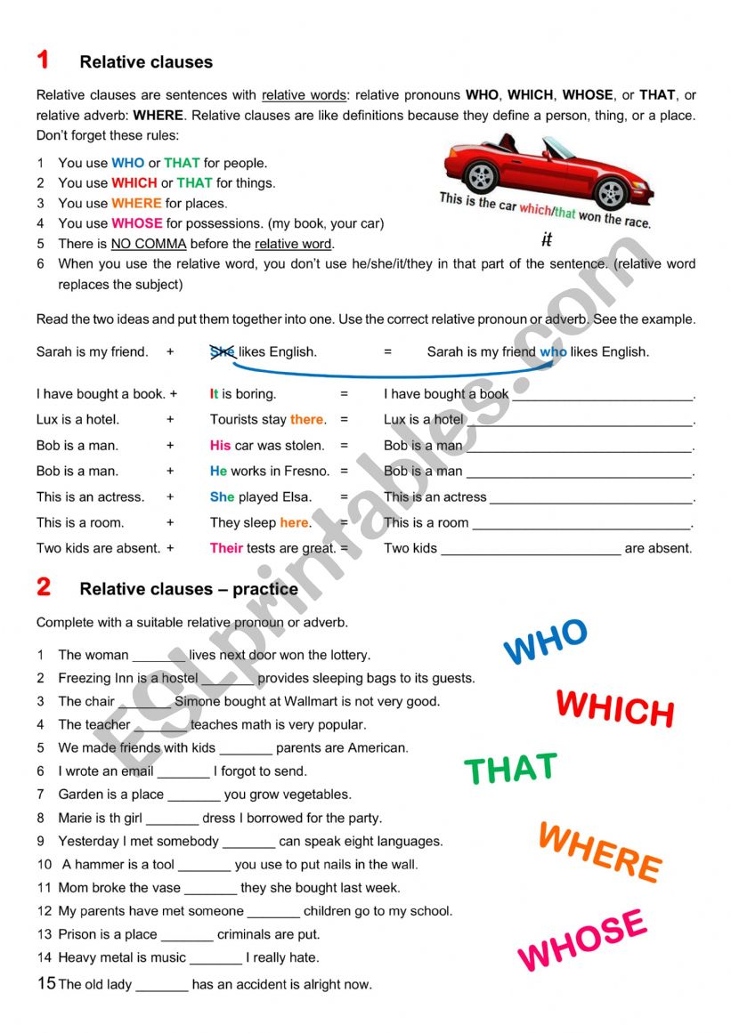relative clauses worksheet