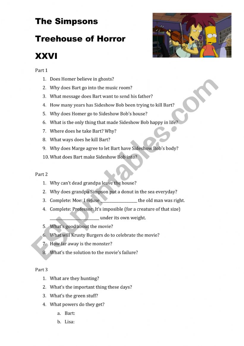 simpsons-treehouse-of-horror worksheet