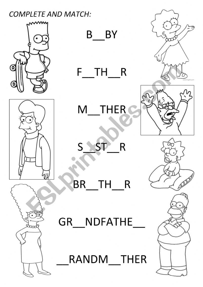 Complete and Match. worksheet