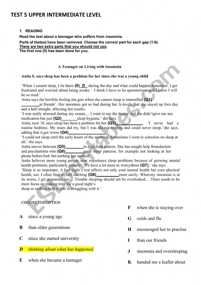 TEST ENGLISH worksheet