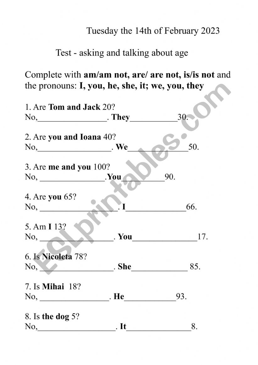 Asking and answering about age with the verb to be in the present simple