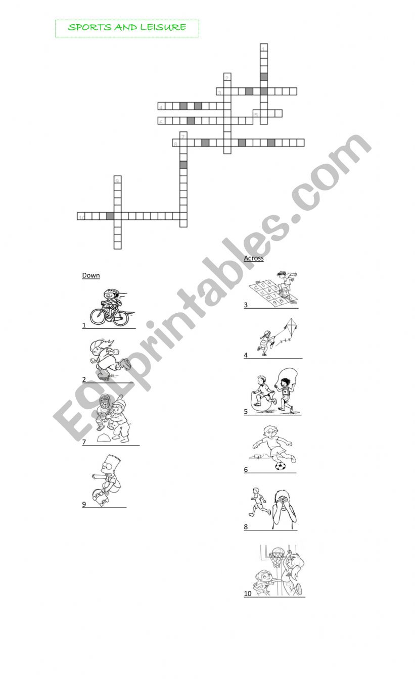 Sports and Leisure crossword worksheet