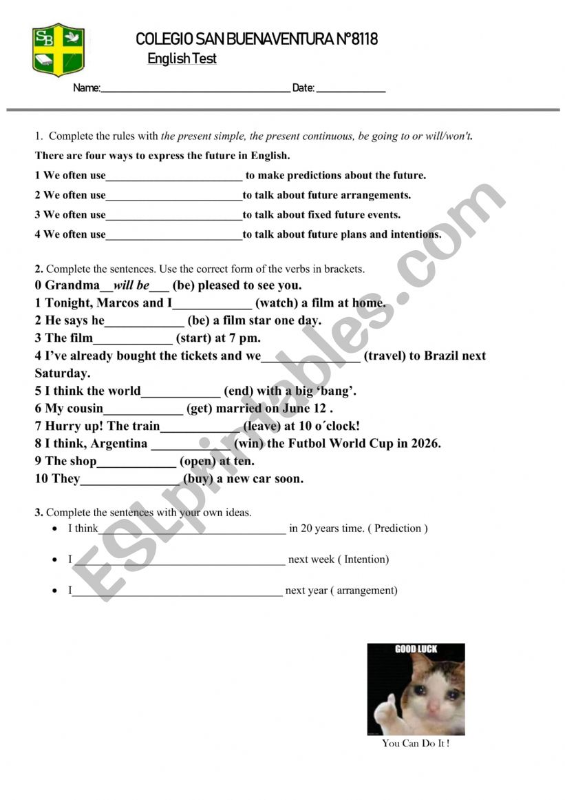 english test worksheet
