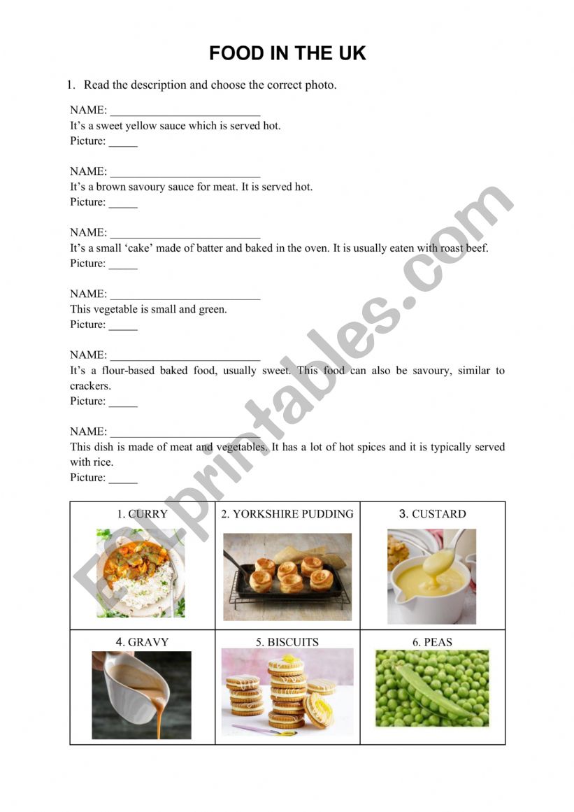 Food in the UK worksheet