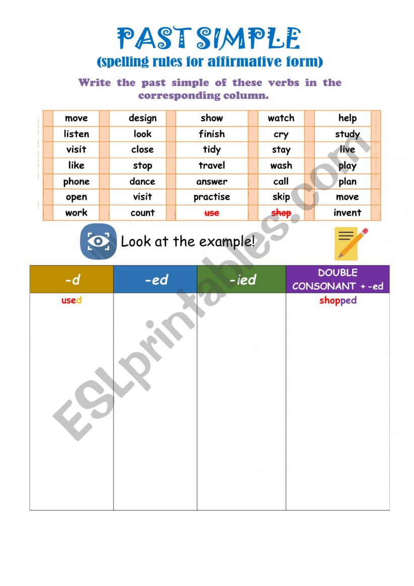 Simple past verbs spelling rules for affirmative form