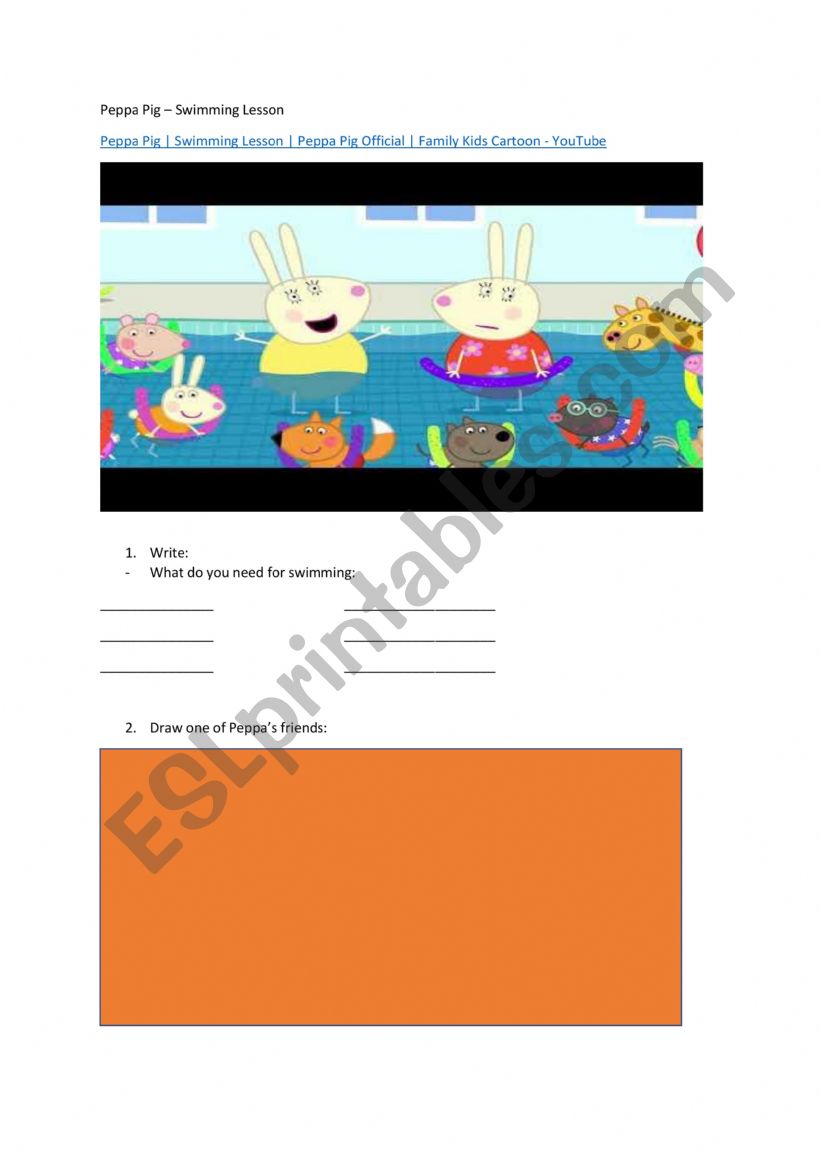 Peppa Pig  Swimming Lesson  worksheet