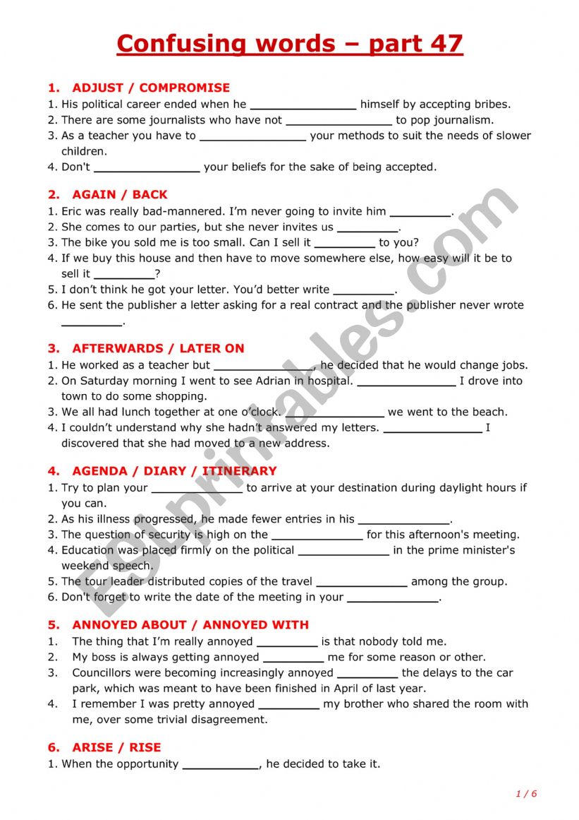 Confusing words - part 47 worksheet