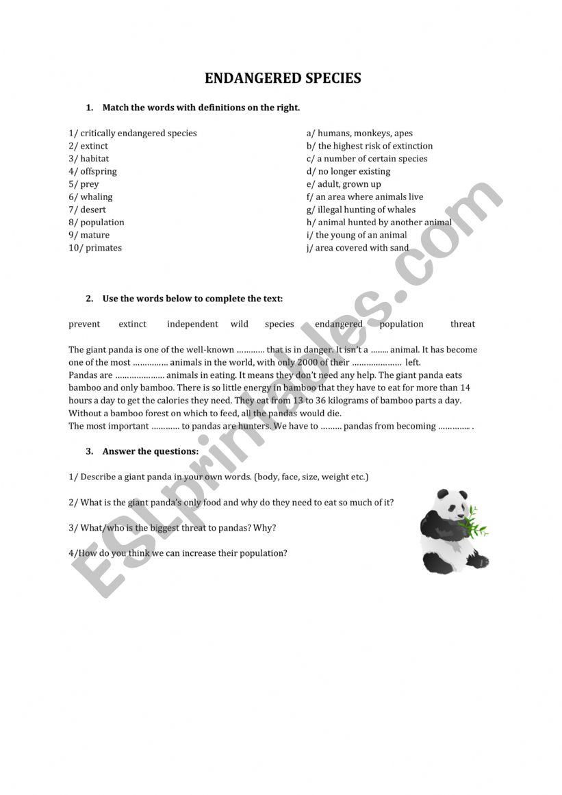 endangered species worksheet