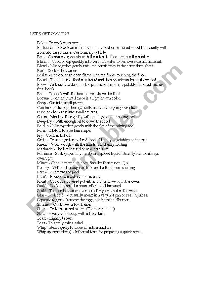 LetÂ´s Get Cooking! worksheet