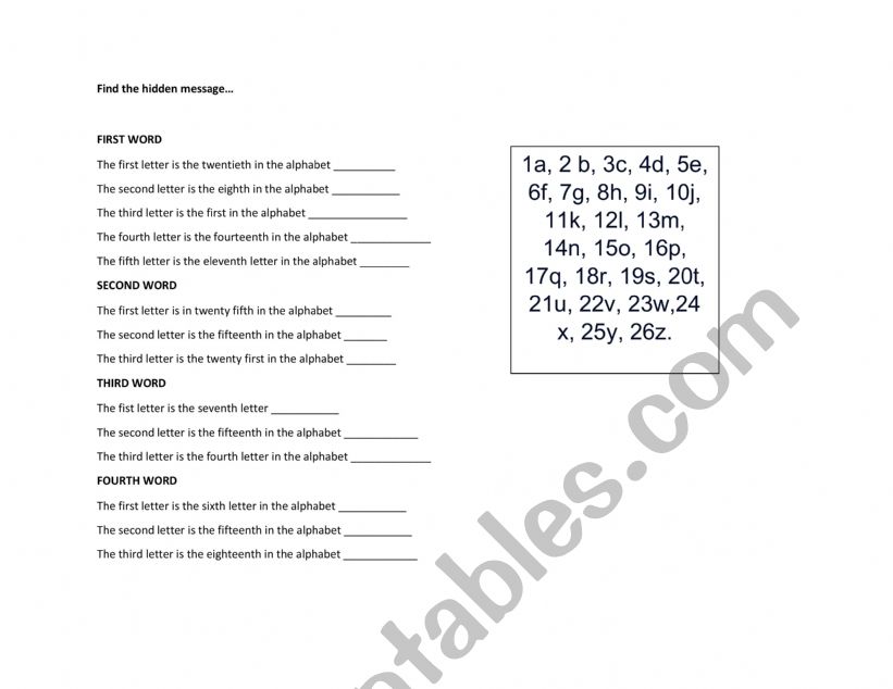 Ordinal numbers worksheet