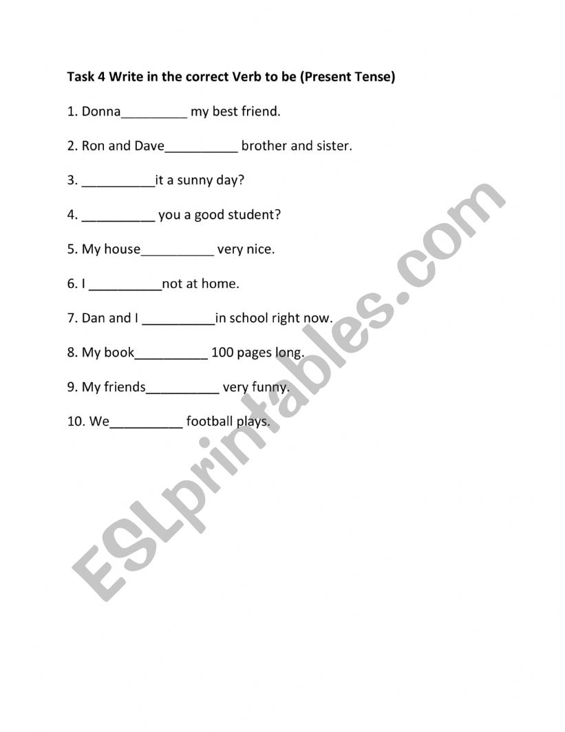 Verb to be (Present Tense) worksheet