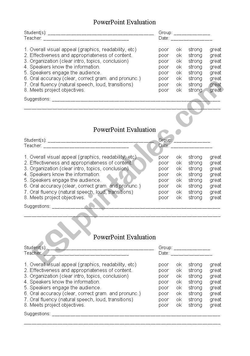 Powerpoint Evaluation Worksheet