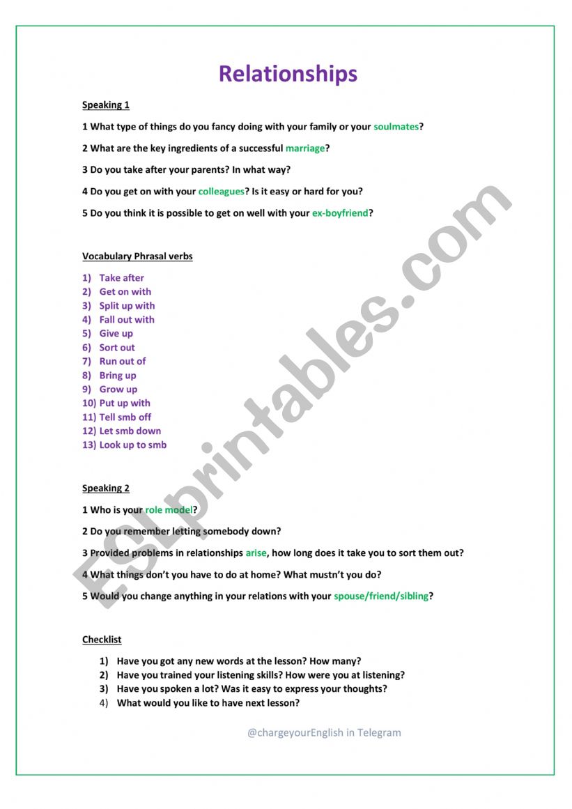 Relationship worksheet