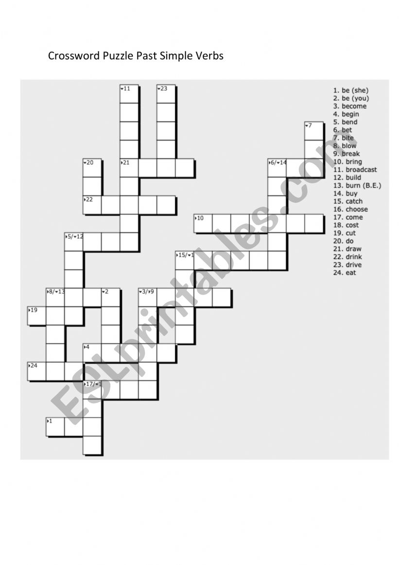 Crossword Puzzle Past Simple Verbs