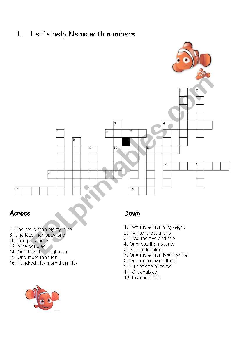 LetÂ´s help Nemo with numbers worksheet