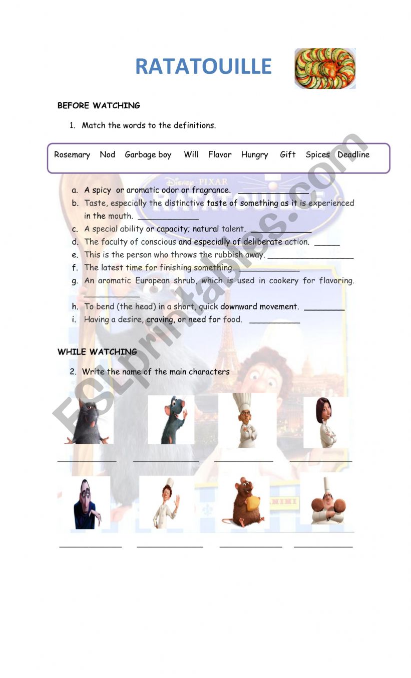 Ratatouille  Worksheet worksheet