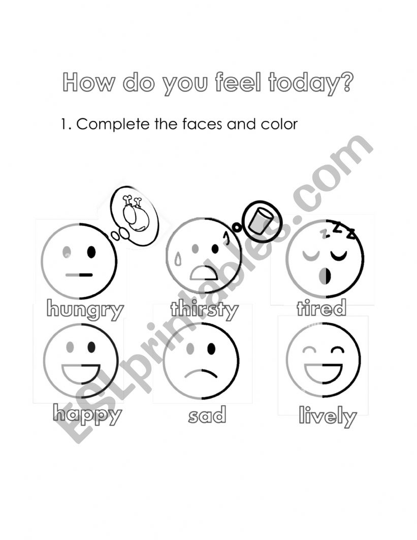 Emotions for coloring worksheet