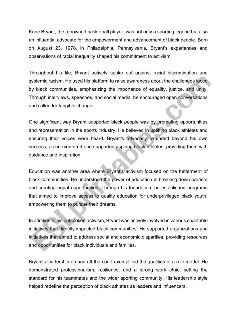 kobe bryant biography worksheet